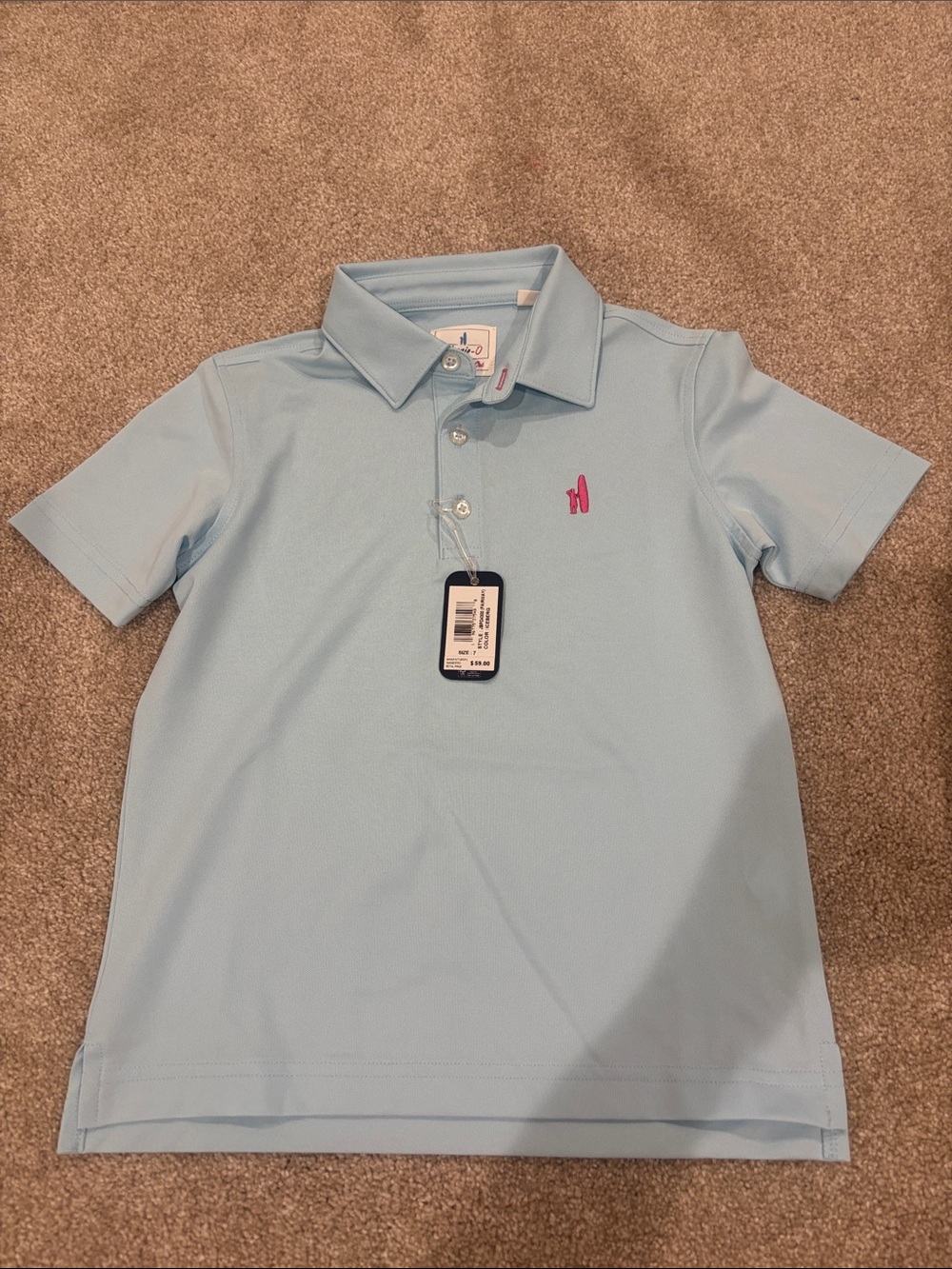 johnnie-O Light Blue Kids Polo with Pink Logo